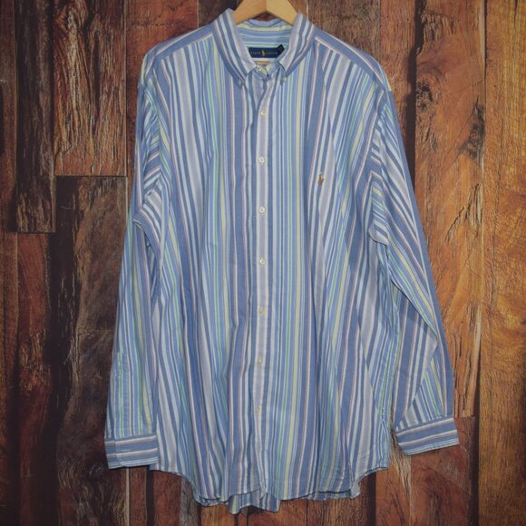 RALPH LAUREN Men's Sz 2XLT Multi Striped Button Front Oxford Shirt - Picture 1 of 6